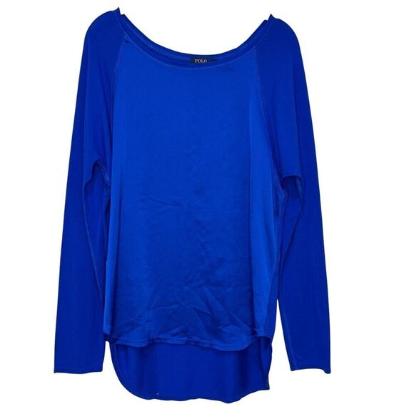 Ralph Lauren Polo Womens Baseball Shirt Size Medium Satin Front Royal Blue - Picture 1 of 5